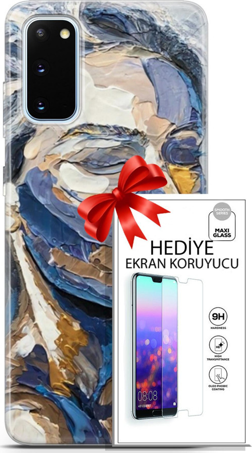 Samsung Galaxy S20 Kılıf Orijinal Seri Soul 06 Mavi Yüz Koruyucu Kapak Ekran Koruyucu