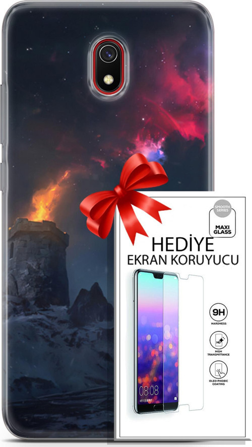 Xiaomi Redmi 8A Kılıf Orijinal Seri Fantasy 28 Kuzey Işıkları İz Bırakmayan Kılıf + Ön Ekran Koruyucu