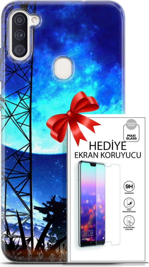 Samsung Galaxy M11 Kılıf Orijinal Seri Fantasy 24 Mavi Ay Darbe Emici Kılıf + Ekran Koruyucu