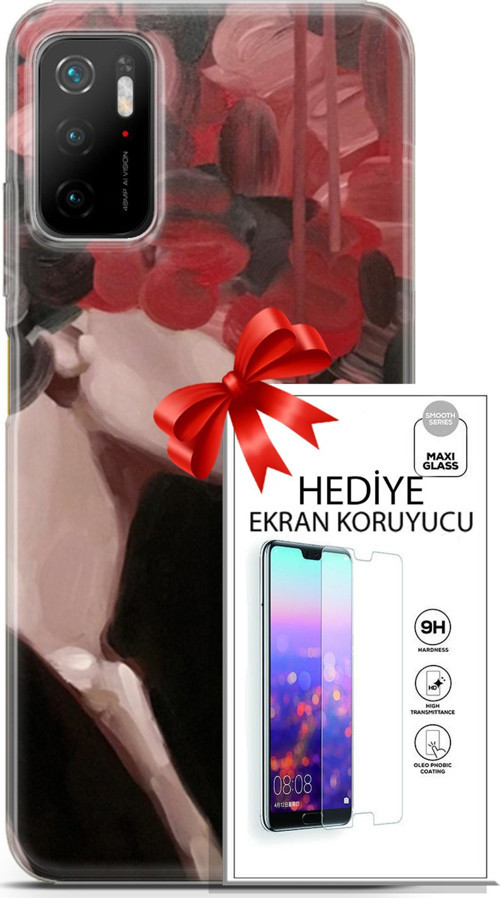 Xiaomi Poco M3 Pro Kılıf Orijinal Seri Soul 19 Kırmızı Pembe Siyah Tam Koruma Kılıf + Ekran Koruyucu