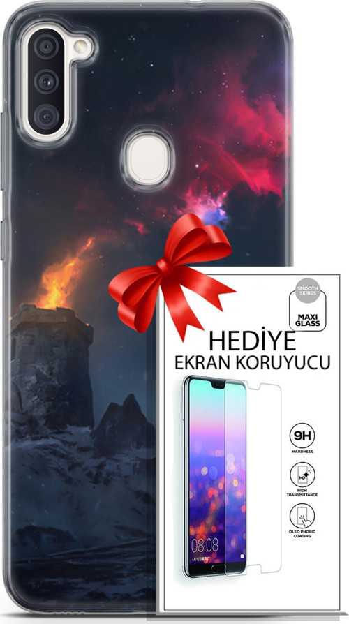 Samsung Galaxy M11 Kılıf Orijinal Seri Fantasy 28 Kuzey Işıkları İz Bırakmayan Kılıf + Ön Ekran Koruyucu