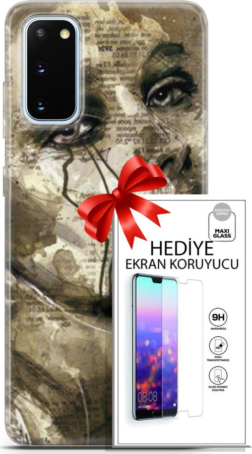 Samsung Galaxy S20 Kılıf Orijinal Seri Soul 17 Ağlayan Yüz Yumuşak Kılıf + Ekran Koruyucu