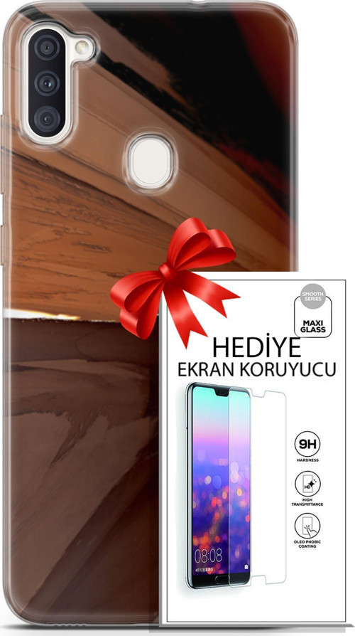 Samsung Galaxy M11 Kılıf Orijinal Seri Nature 01 Kahverengi Tonlar Telefon Kılıfı + Ekran Koruyucu