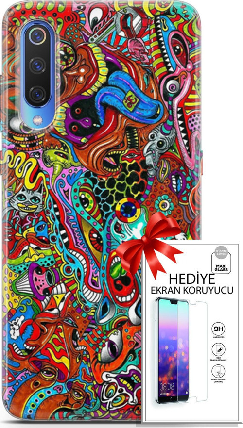 Xiaomi Mi 9 Kılıf Orijinal Seri Cardano 02 Grafitti Kapak Ve Ekran Koruyucu