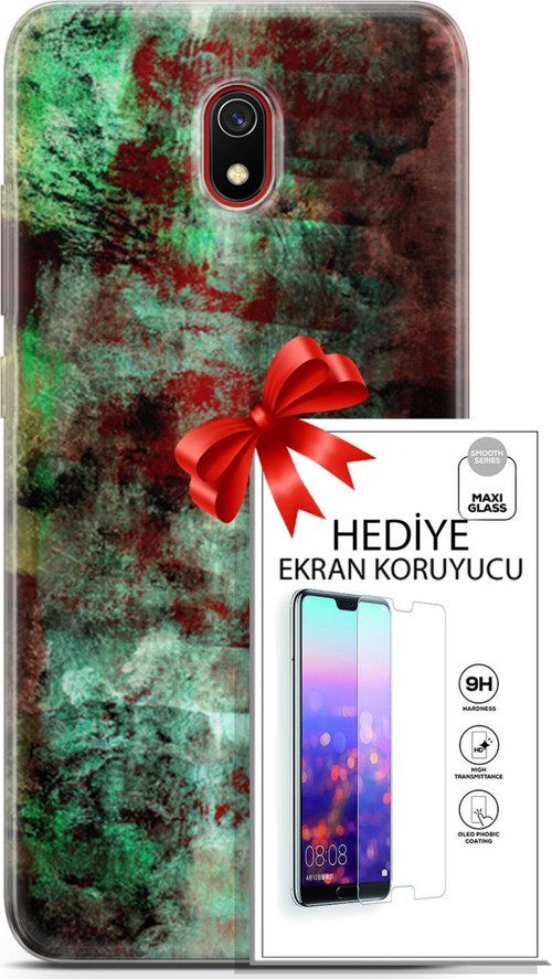 Xiaomi Redmi 8A Kılıf Orijinal Seri Nature 10 Su Yeşili Full Hd Kılıf + Ekran Koruyucu