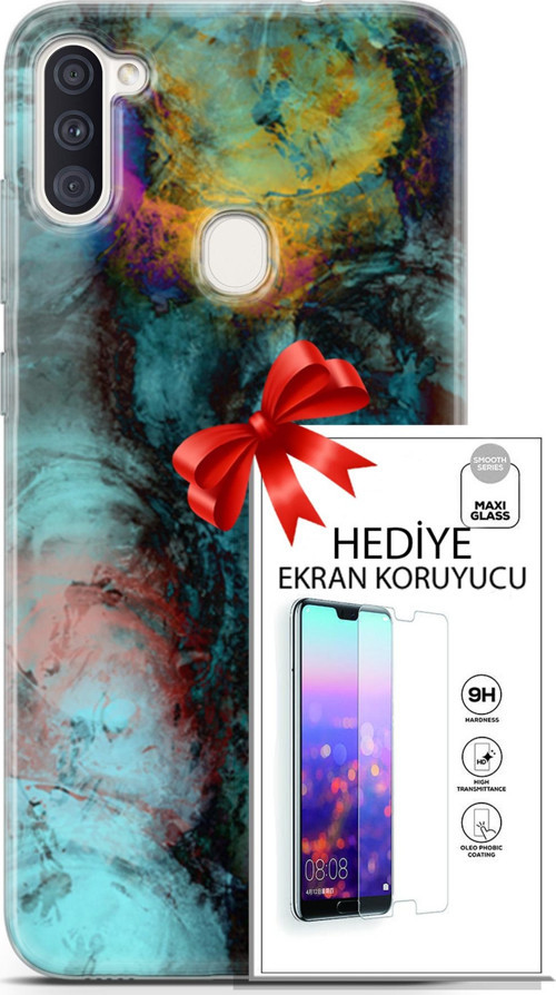 Samsung Galaxy M11 Kılıf Orijinal Seri Nature 14 Dalgalar Cover Kılıf + Ön Ekran Koruyucu