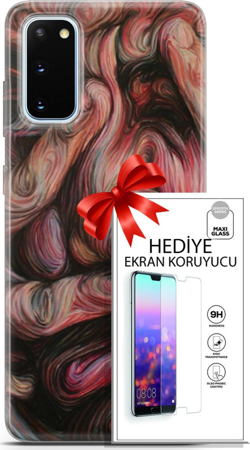 Samsung Galaxy S20 Kılıf Orijinal Seri Soul 27 Dağılmış Surat Lazer Kesim Silikon Ekran Koruyucu