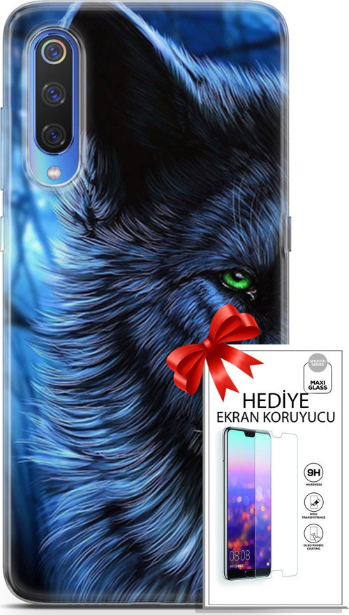 Xiaomi Mi 9 Kılıf Orijinal Seri Cardano 16 Kurt Yeşil Göz Hediyelik Kılıf Ve Ekran Koruyucu