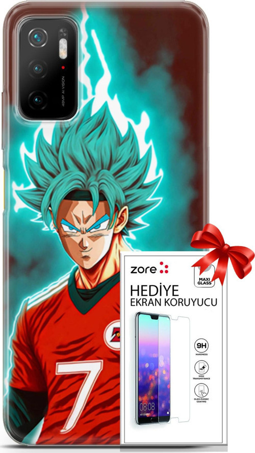 Xiaomi Poco M3 Pro Kılıf Orijinal Seri Supers 04 Goku Mavi Ejderha Silikon Kılıf + Ekran Koruyucu Fu
