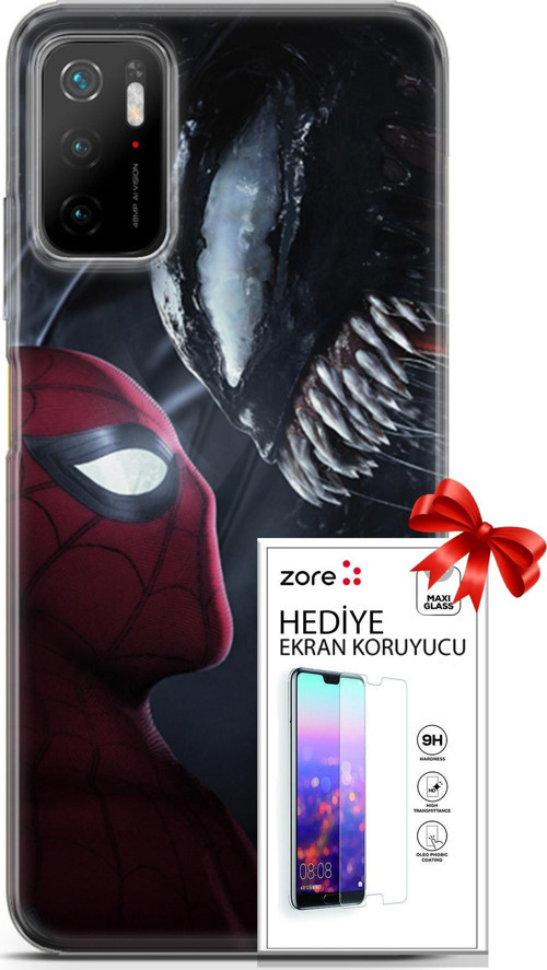 Xiaomi Poco M3 Pro Kılıf Orijinal Seri Supers 09 Spider-Man Vs Venom Uv Kılıf Ve Ekran Koruyucu