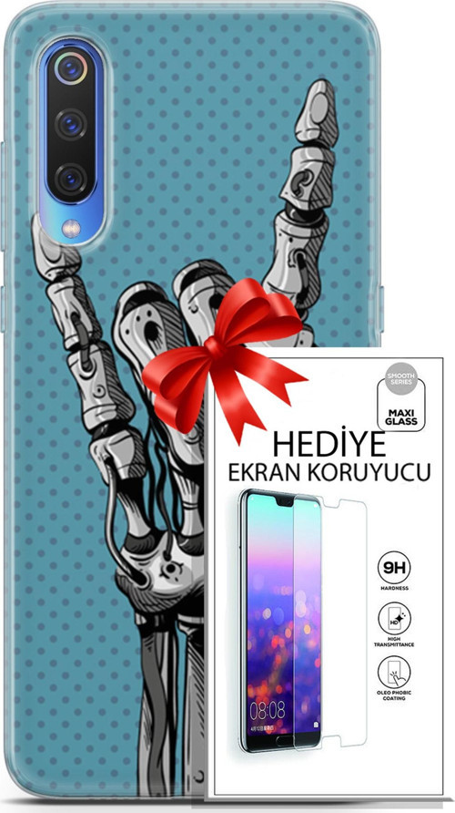 Xiaomi Mi 9 Kılıf Orijinal Seri Cyberpunk 07 Robot Eli Desenli Kılıf + Ön Ekran Koruyucu