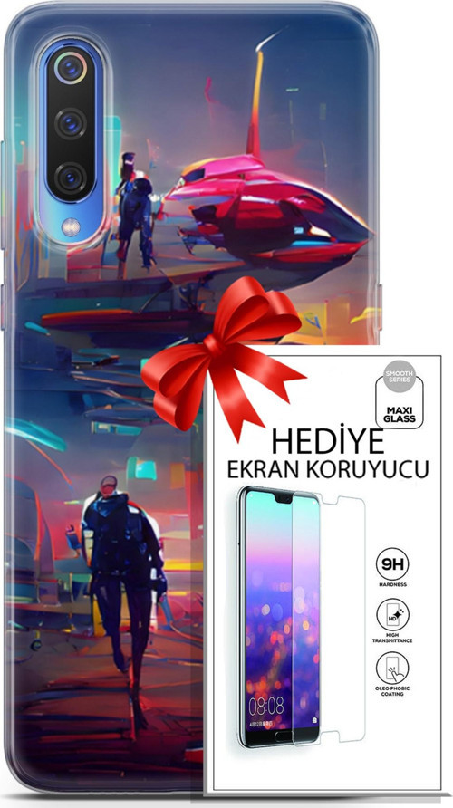 Xiaomi Mi 9 Kılıf Orijinal Seri Cyberpunk 12 Mars Tasarım Kılıf + Ekran Koruyucu