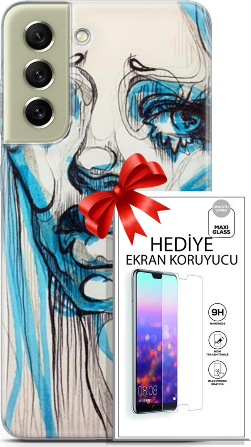 Samsung Galaxy S21 Fe Kılıf Orijinal Seri Soul 26 Hüzünlü Yüz Soft Kapak + Ekran Koruyucu
