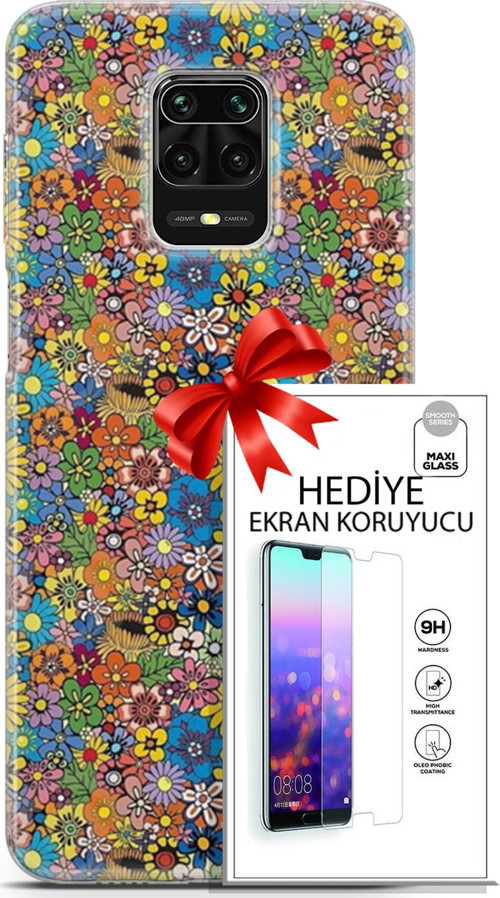 Xiaomi Redmi Note 9 Pro Kılıf Orijinal Seri Cardano 06 Küçük Çiçekler Koruyucu Kapak Ekran Koruyucu