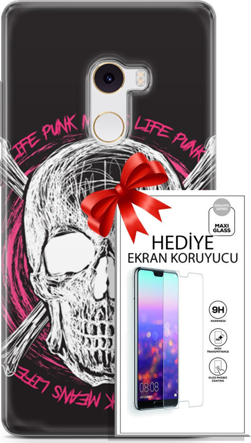 Xiaomi Mi Mix 2 Kılıf Orijinal Seri Punky 10 Punk Kurukafa Full Hd Kılıf + Ekran Koruyucu