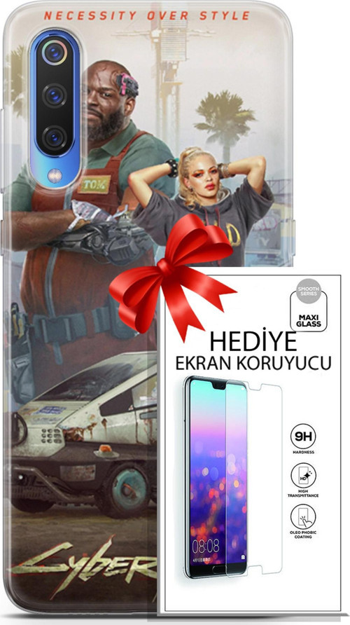 Xiaomi Mi 9 Kılıf Orijinal Seri Cyberpunk 21 2077 Darbe Önleyici Kapak + Ön Ekran Koruyucu