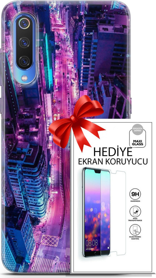 Xiaomi Mi 9 Kılıf Orijinal Seri Cyberpunk 22 Usa Kap + Ekran Koruyucu
