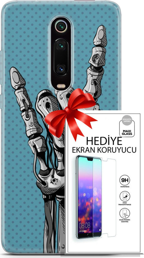 Xiaomi Mi 9T Kılıf Orijinal Seri Cyberpunk 07 Robot Eli Desenli Kılıf + Ön Ekran Koruyucu