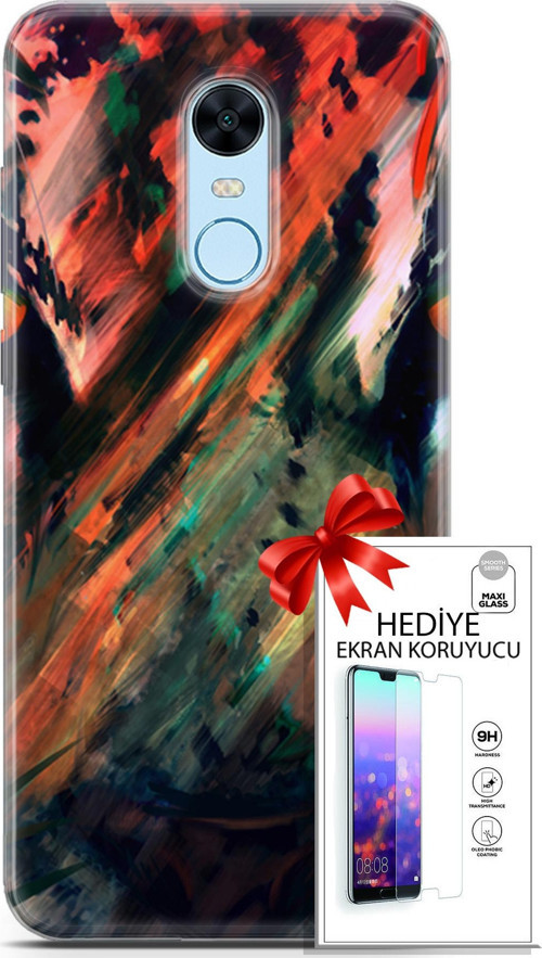 Xiaomi Redmi 5 Plus Kılıf Orijinal Seri Algorand 20 Kırmızı Yeşil Renkli Kılıf Ekran Koruyucu