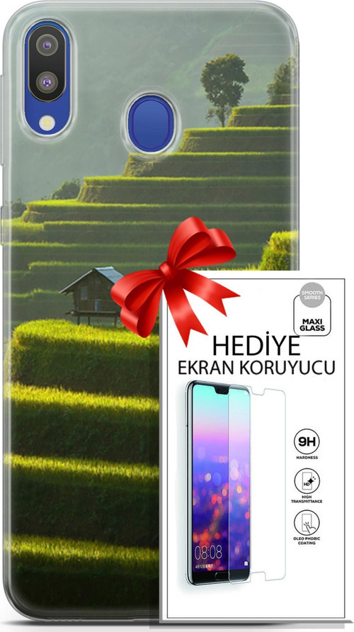 Samsung Galaxy M20 Kılıf Orijinal Seri Fantasy 23 Çay Tarlası Telefon Kabı Ve Ekran Koruyucu