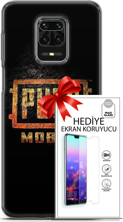 Xiaomi Redmi Note 9S Kılıf Orijinal Seri Pubg 14 Logo Cover Kılıf + Ön Ekran Koruyucu