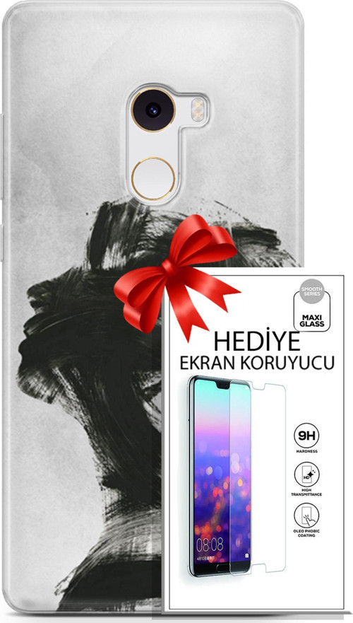 Xiaomi Mi Mix 2 Kılıf Orijinal Seri Soul 05 Karakalem Koruma Kılıfı + Ekran Koruyucu