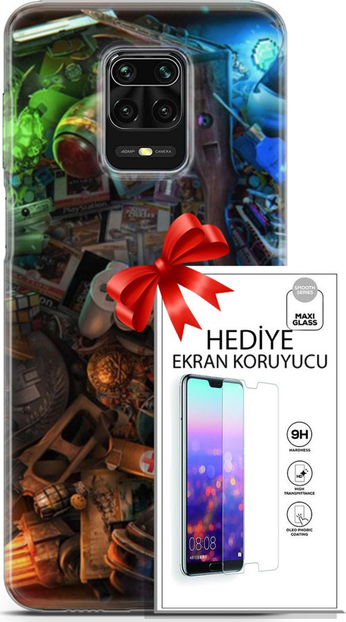 Xiaomi Redmi Note 9S Kılıf Orijinal Seri Pubg 24 Teçhizatlar Darbe Emici Kılıf + Ekran Koruyucu