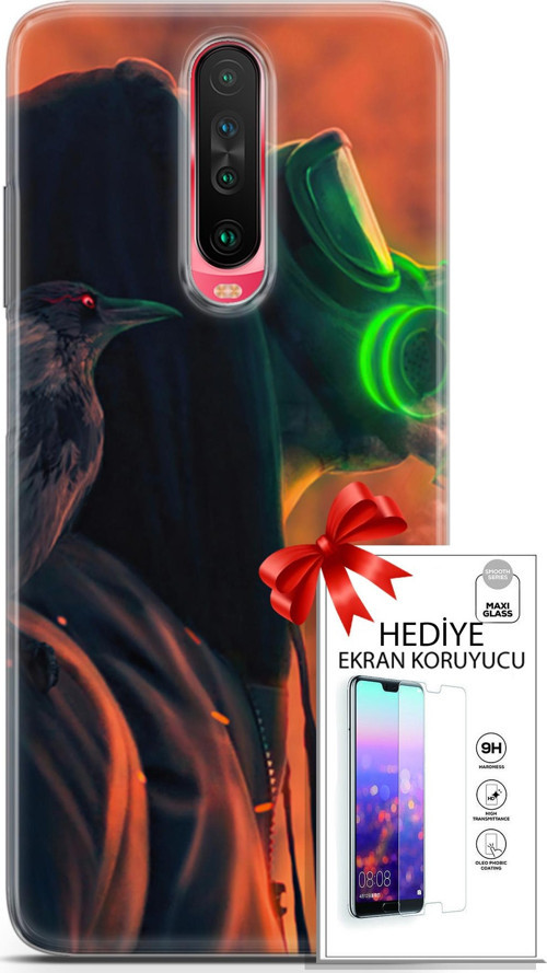 Xiaomi Poco X2 Kılıf Orijinal Seri Algorand 01 Gaz Maskeli Telefon Kılıfı + Ekran Koruyucu