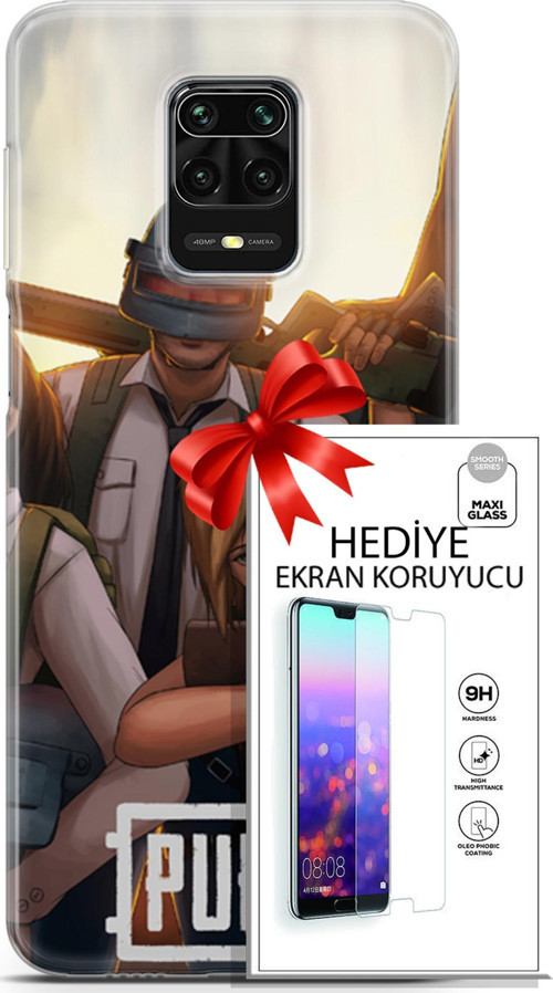 Xiaomi Redmi Note 9S Kılıf Orijinal Seri Pubg 30 Çizgisel Kenarları Şeffaf Kapak Ve Ekran Koruyucu