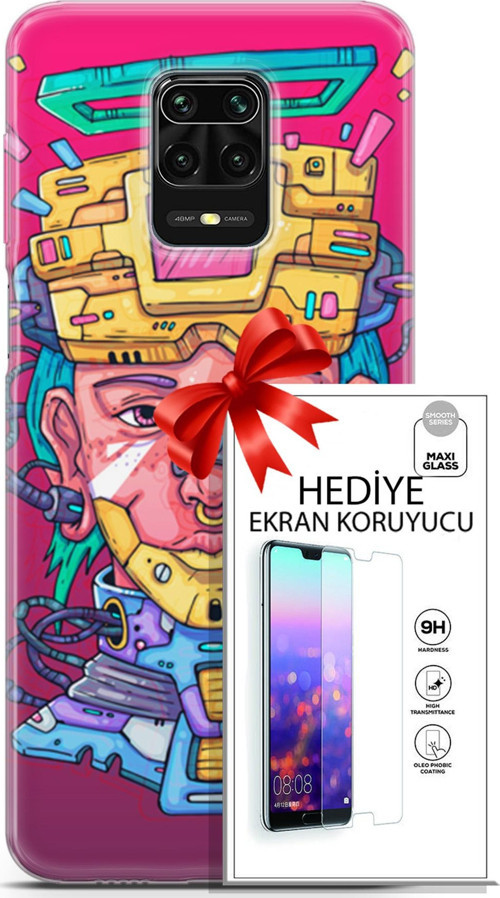Xiaomi Redmi Note 9S Kılıf Orijinal Seri Punky 02 Robotica Kapak Ve Ekran Koruyucu