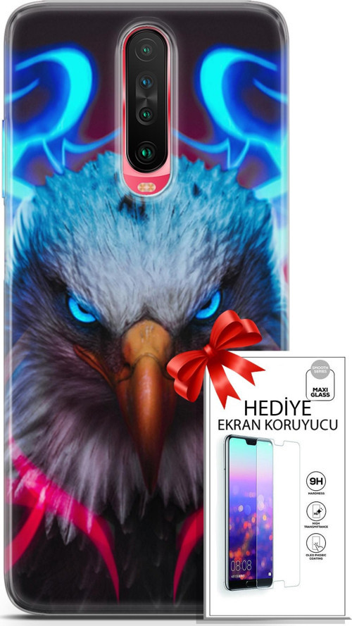 Xiaomi Poco X2 Kılıf Orijinal Seri Algorand 11 Baykuş Sert 4K Baskılı Kılıf + Ekran Koruyucu Full Koruma