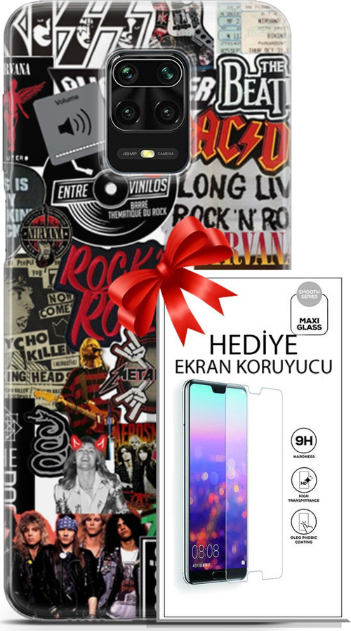 Xiaomi Redmi Note 9S Kılıf Orijinal Seri Punky 30 Rock'N Roll Kenarları Şeffaf Kapak Ve Ekran Koruyucu