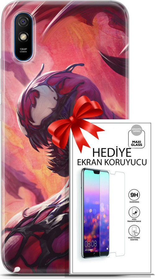 Xiaomi Redmi 9A Kılıf Orijinal Seri Dc 30 Carnage Kenarları Şeffaf Kapak Ve Ekran Koruyucu