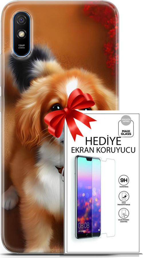 Xiaomi Redmi 9A Kılıf Orijinal Seri Dogs 14 King Charles Spaniel Cover Kılıf + Ön Ekran Koruyucu
