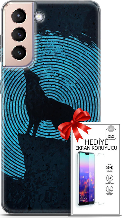 Samsung Galaxy S21 Plus Kılıf Orijinal Seri Algorand 05 Parmak İzi Kurt Koruma Kılıfı + Ekran Koruyucu