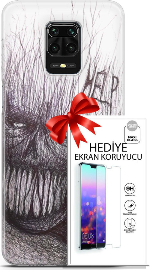 Xiaomi Redmi Note 9S Kılıf Orijinal Seri Soul 29 Şeytan Leke Tutmaz Kapak + Ekran Koruyucu