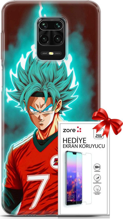 Xiaomi Redmi Note 9S Kılıf Orijinal Seri Supers 04 Goku Mavi Ejderha Silikon Kılıf + Ekran Koruyucu
