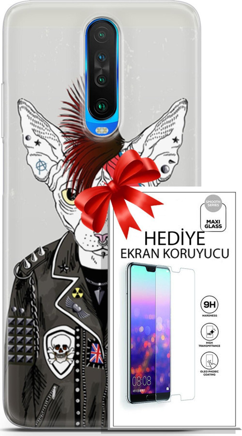 Xiaomi Redmi K30 Kılıf Orijinal Seri Punky 06 Punk Kedi Sfenks Koruyucu Kapak Ekran Koruyucu