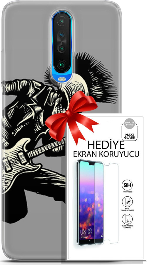 Xiaomi Redmi K30 Kılıf Orijinal Seri Punky 07 Punk Gitarist Desenli Kılıf + Ön Ekran Koruyucu