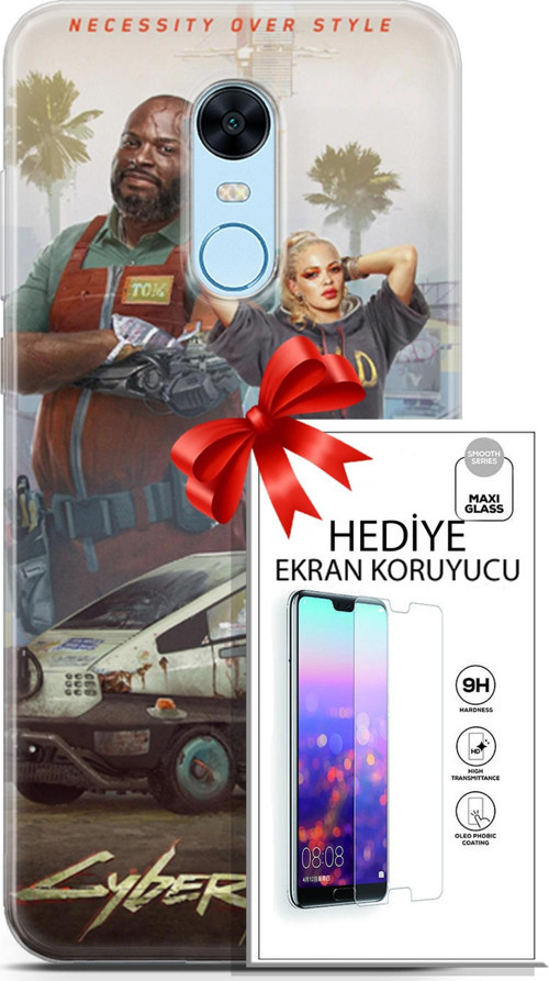 Xiaomi Redmi 5 Plus Kılıf Orijinal Seri Cyberpunk 21 2077 Darbe Önleyici Kapak + Ön Ekran Koruyucu