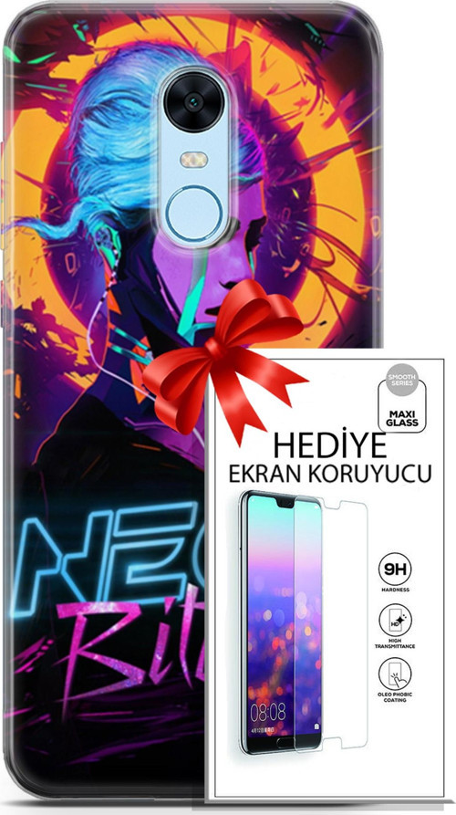 Xiaomi Redmi 5 Plus Kılıf Orijinal Seri Cyberpunk 25 Neon Soyulmayan Kılıf + Ekran Koruyucu Full Koruma
