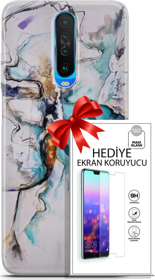 Xiaomi Redmi K30 Kılıf Orijinal Seri Soul 11 Turkuaz 4K Baskılı Kılıf + Ekran Koruyucu Full Koruma