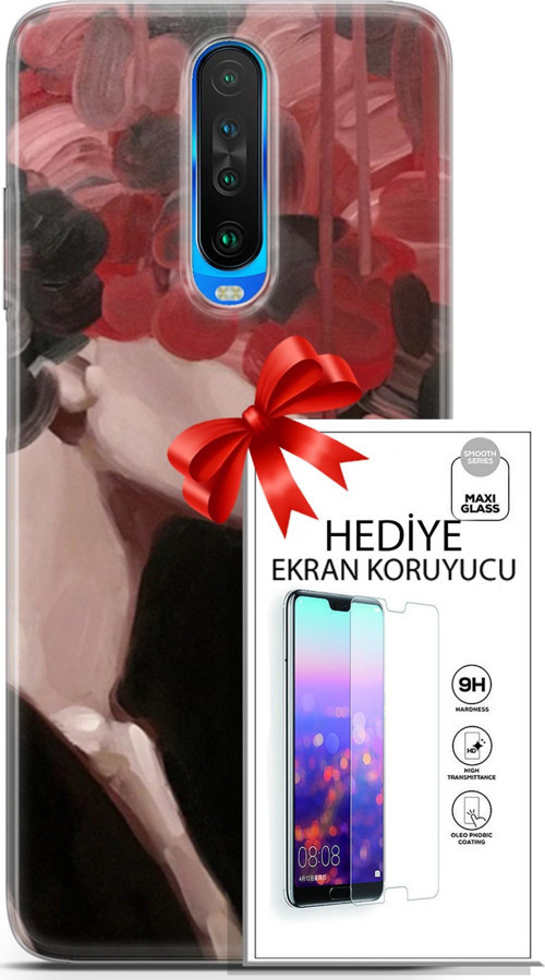 Xiaomi Redmi K30 Kılıf Orijinal Seri Soul 19 Kırmızı Pembe Siyah Tam Koruma Kılıf + Ekran Koruyucu