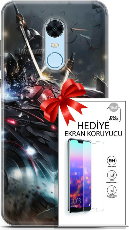 Xiaomi Redmi 5 Plus Kılıf Orijinal Seri Dc 07 Batman Vs Deathstroke Desenli Kılıf + Ön Ekran Koruyucu