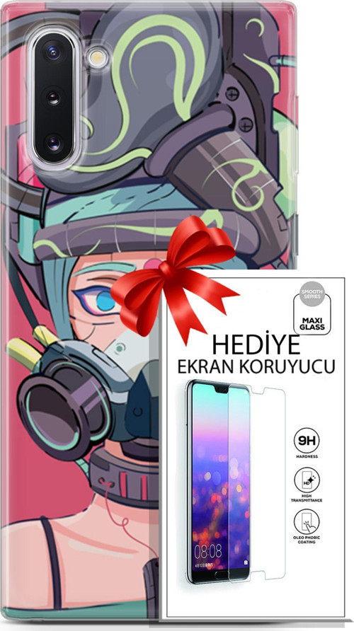 Samsung Galaxy Note 10 Kılıf Orijinal Seri Cyberpunk 06 Gaz Maskesi Koruyucu Kapak Ekran Koruyucu
