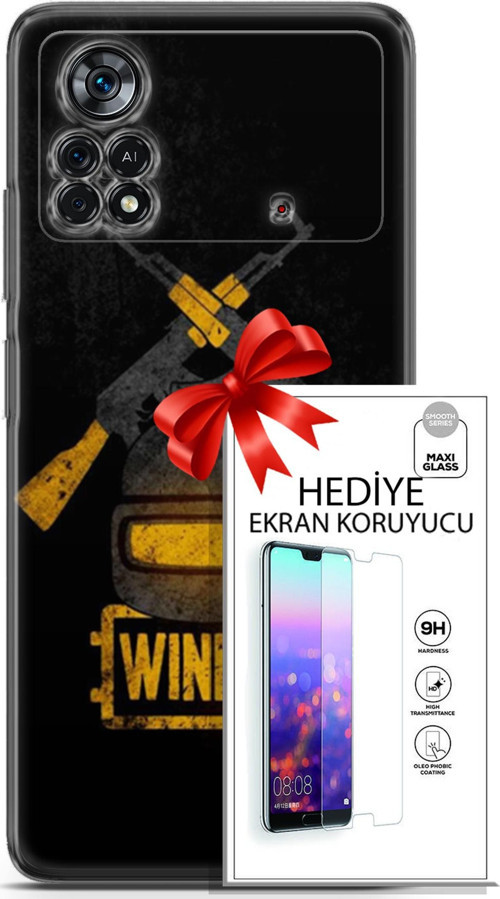 Xiaomi Poco X4 Pro 5G Kılıf Orijinal Seri Pubg 15 Winner Kalın Silikon + Ekran Koruyucu