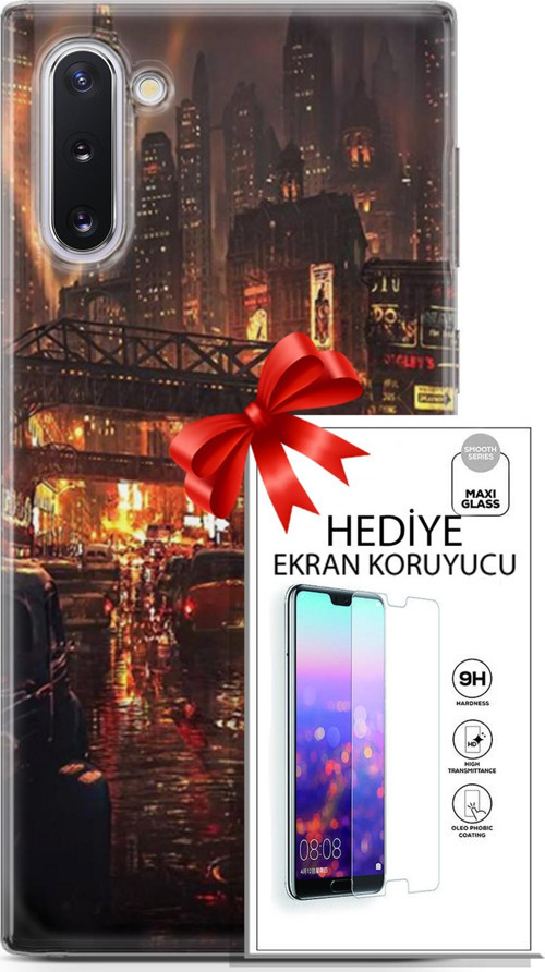 Samsung Galaxy Note 10 Kılıf Orijinal Seri Cyberpunk 23 Gökdelenler Telefon Kabı Ve Ekran Koruyucu