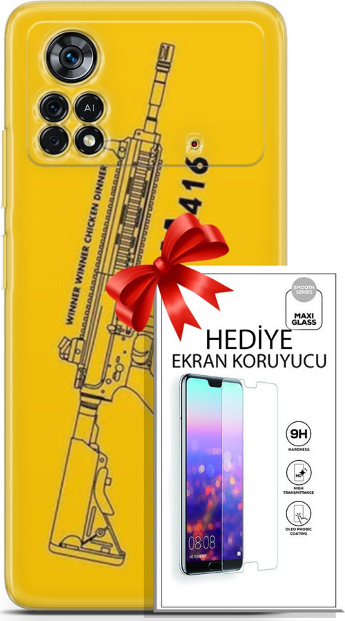 Xiaomi Poco X4 Pro 5G Kılıf Orijinal Seri Pubg 28 M416 İz Bırakmayan Kılıf + Ön Ekran Koruyucu