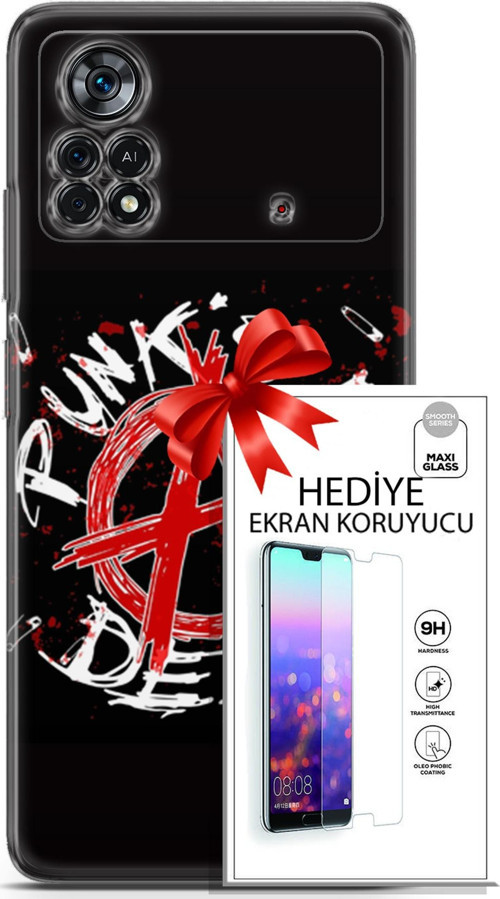 Xiaomi Poco X4 Pro 5G Kılıf Orijinal Seri Punky 15 Punk'S Not Dead Kalın Silikon + Ekran Koruyucu