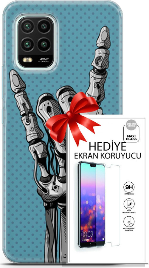 Xiaomi Mi 10 Lite 5G Kılıf Orijinal Seri Cyberpunk 07 Robot Eli Desenli Kılıf + Ön Ekran Koruyucu